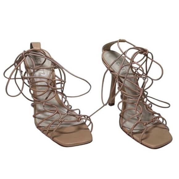 Schutz, “Heyde” Leather Sandal, Lace-Up, Stilleto Heel, Square Toe - Size 8, Tan - Picture 6 of 16